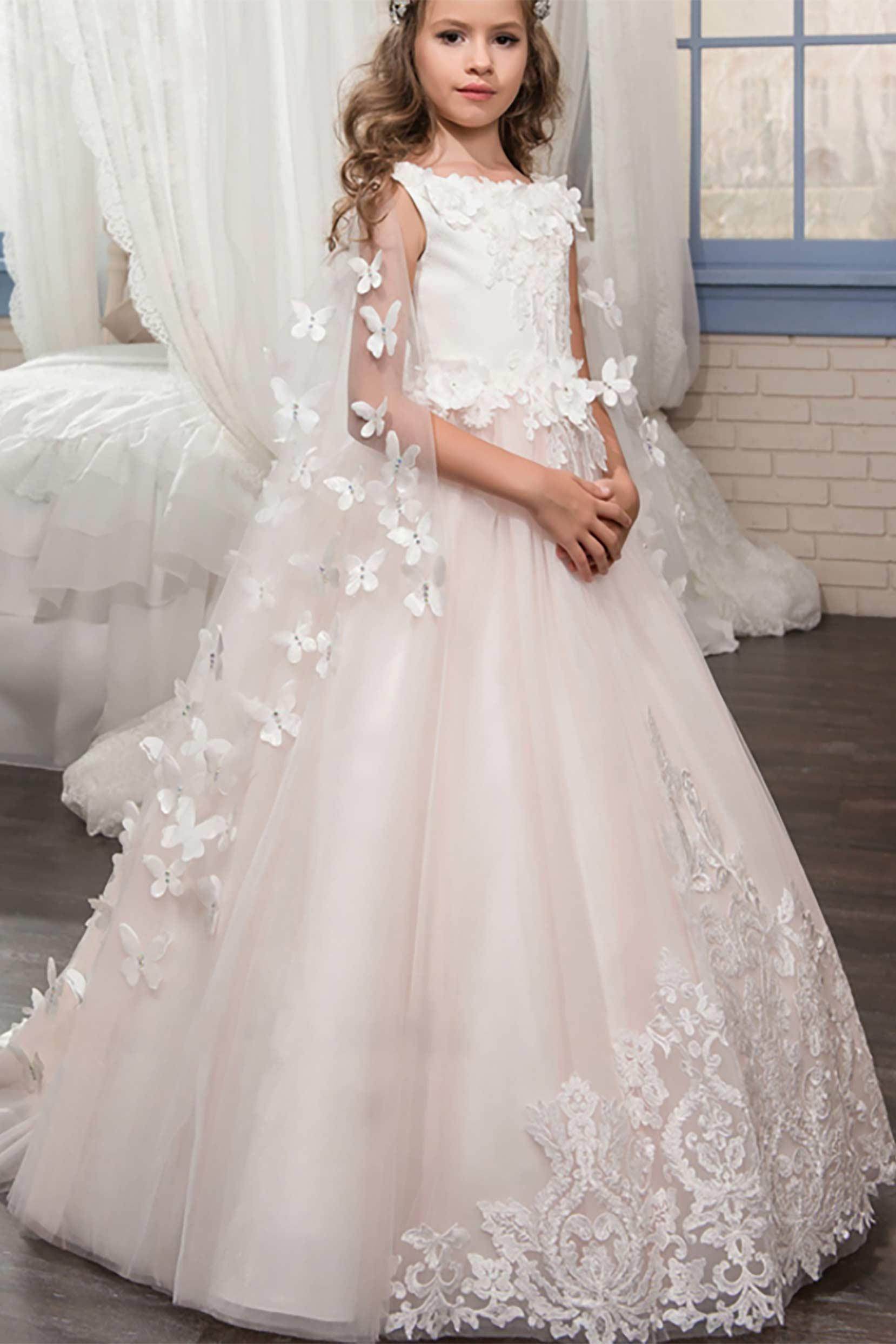 A-Line Floor Length Tulle Lace Flower Girl Dress CF0329 - COCOMELODY